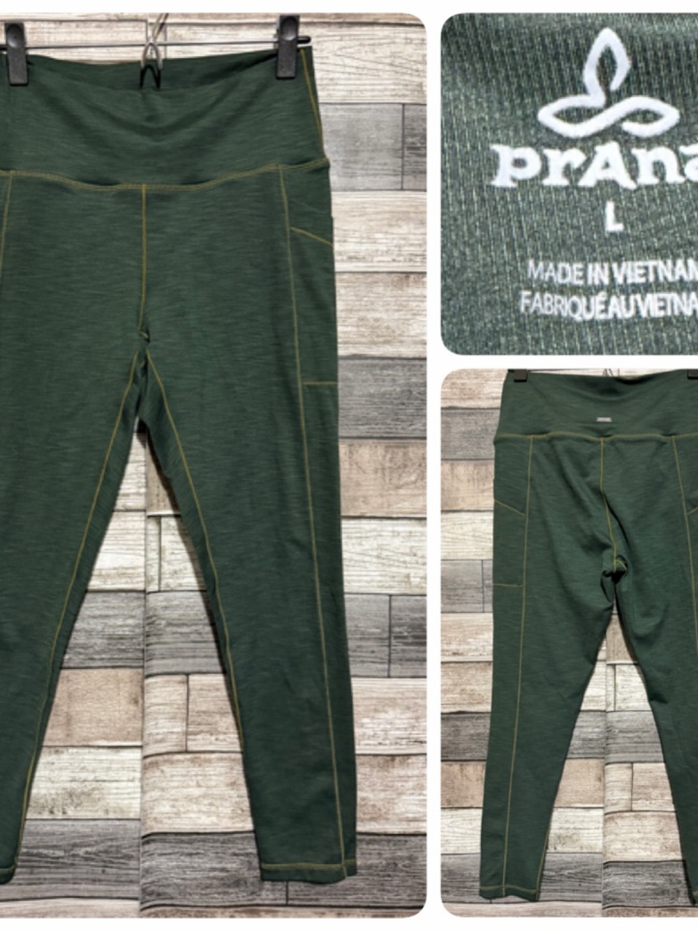 Prana Leggings Women’s L Hunter Green Stretch Pull On (Inseam 24)